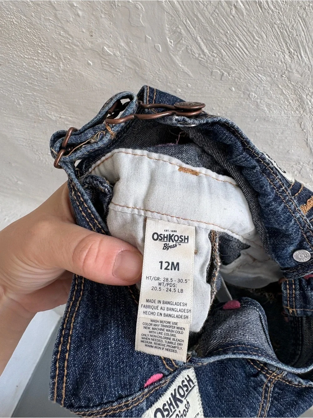 12 month OshKosh B'Gosh baby girl denim short overalls